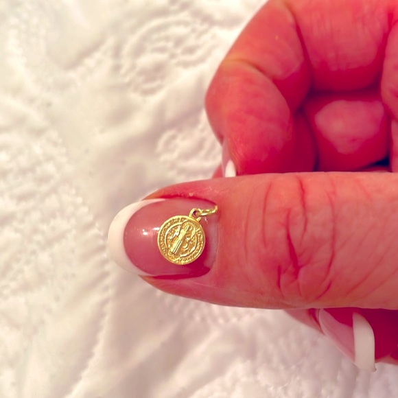 Tiny 18k gold charm - sterling silver, gold plated (not solid gold) religious - Picture 4 of 5